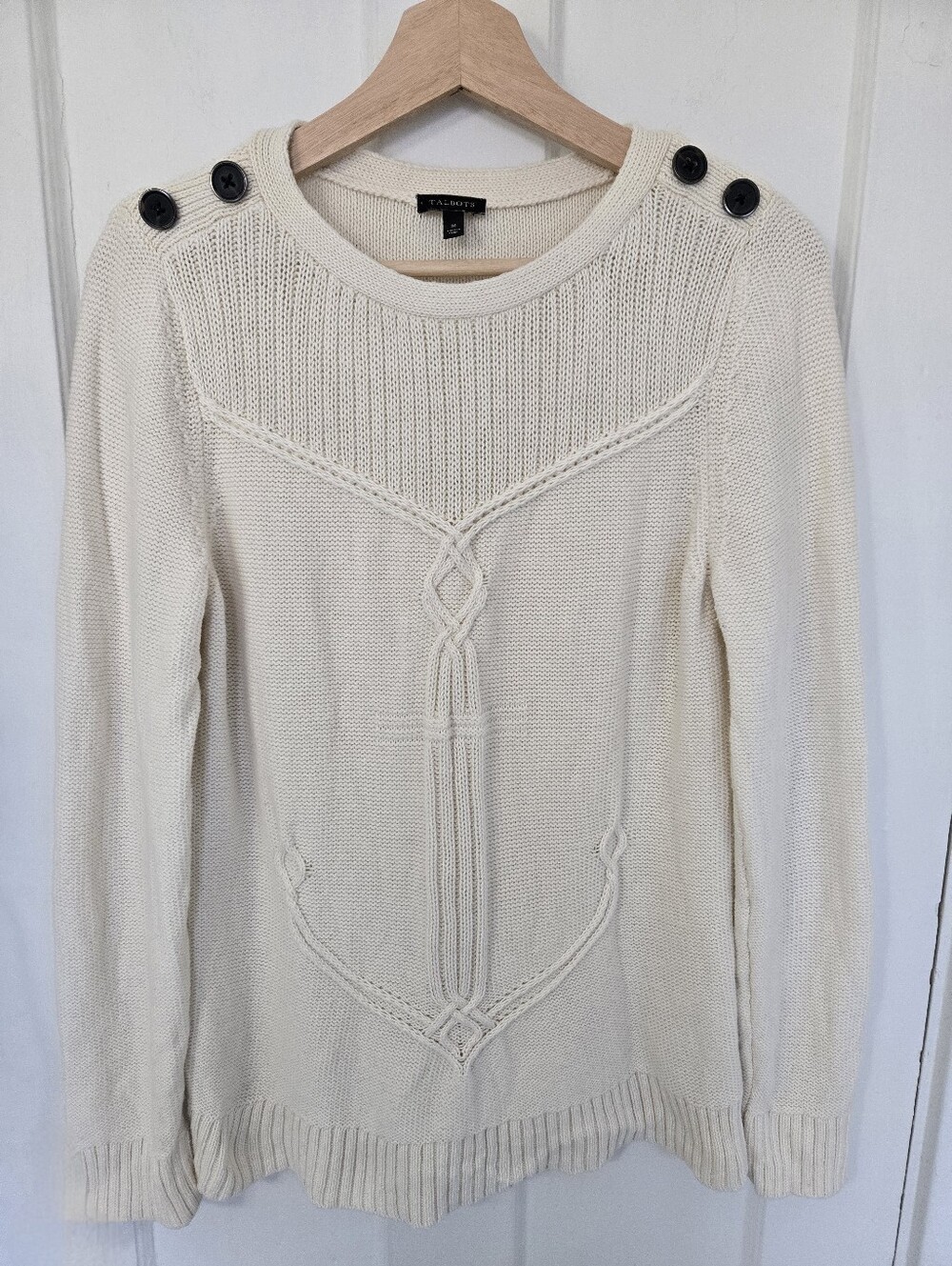 Talbots Womens Anchor Cable Ribbed Sweater Size M Cream Old Money Sailor Coastal